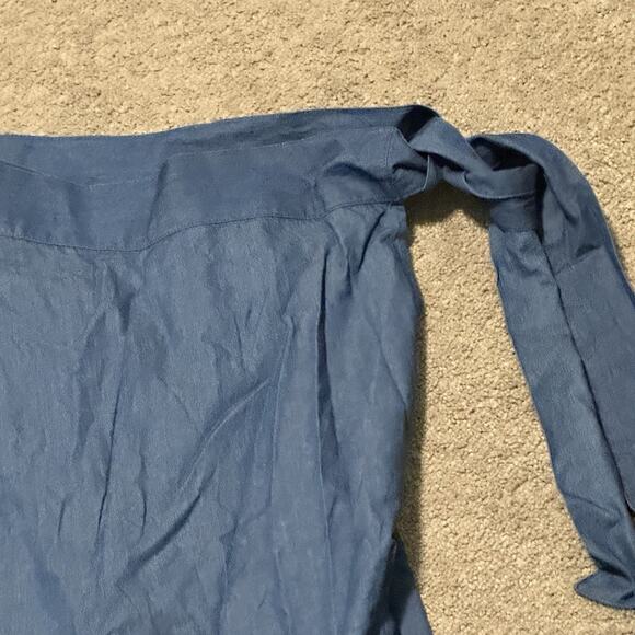 J Peterman Medium Skirt Midi 100% Cotton Denim Wrap Belted Chambray Blue - Picture 5 of 10